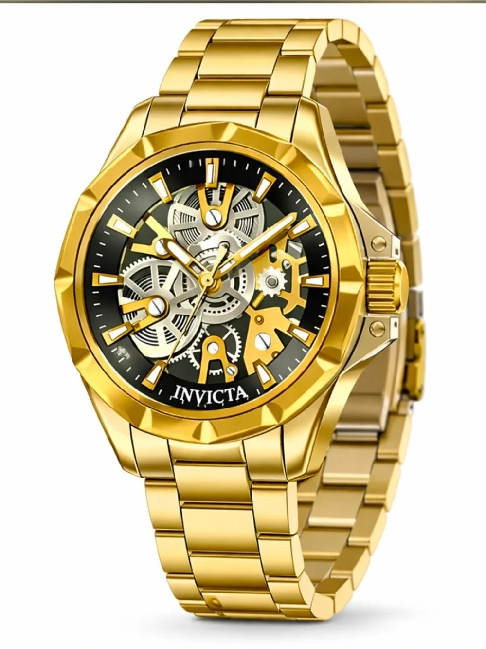 Invicta Objet D Art Gold and Black Skeleton Watch